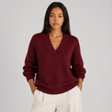 Pull en maille col V à bords côtelés pour femme