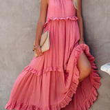 Robe Longue Femme Sans Manches à Volants
