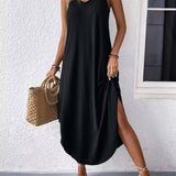 Robe Longue Décontractée Bretelles Larges Coupe Ample Été Chic