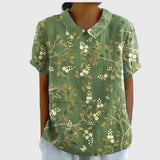 Blouse Fleurie à Col V et Manches Courtes