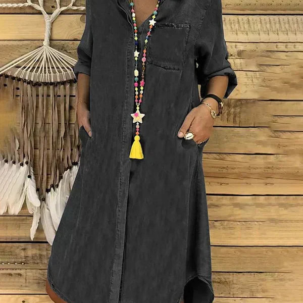 Robe Femme Chemise Denim Décontractée Poches