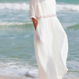 Robe Longue Fluide à Taille Froncée