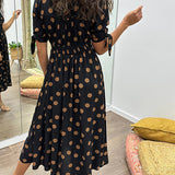 Robe Midi Femme Fleurie à Col V Boutonnée