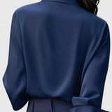 Chemise Drapée à Col Classique et Manches Longues