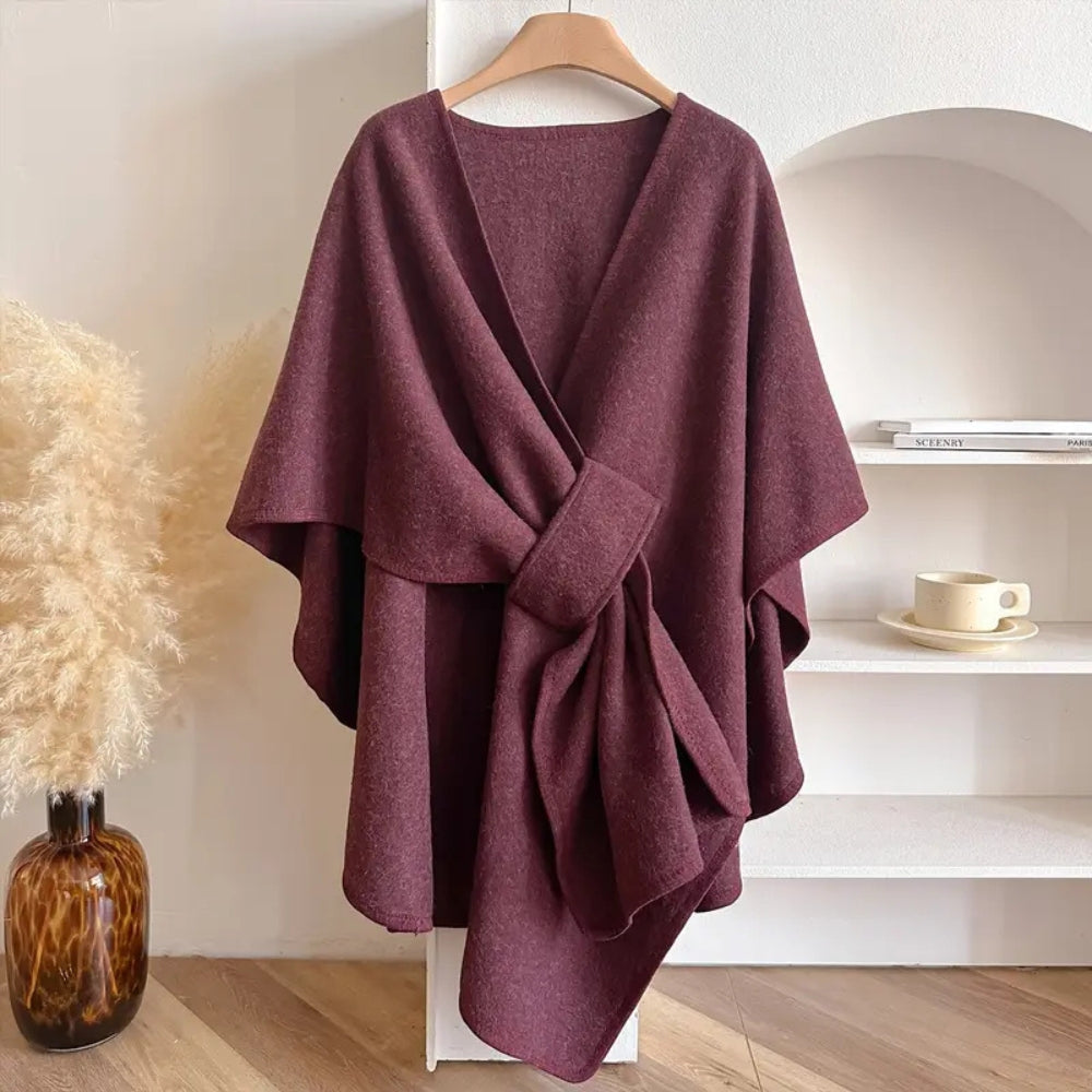 Poncho Femme Élégant Ceinturé Oversize