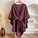 Poncho Femme Élégant Ceinturé Oversize