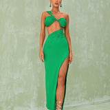 Robe Longue Découpes Asymétriques à Fente Élégante