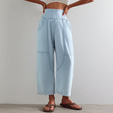 Pantalon lin coupe droite taille haute léger été
