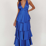 Robe Longue Volants Superposés Dos Nu Élégante
