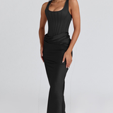 Robe Longue Satinée Drapée Élégance Glamour