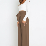 Pantalon Fluide Taille Haute Ceinture Nouée Élégant