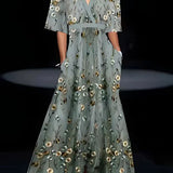 Robe Longue Femme Fleurie à Col V Croisé