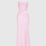 Robe Longue Satinée à Corsage Orné