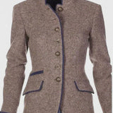 Blazer femme ajusté à col montant et passepoil contrastant