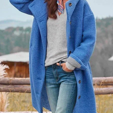 Manteau Oversize Femme à Capuche – Veste Longue Boutonnée Confortable