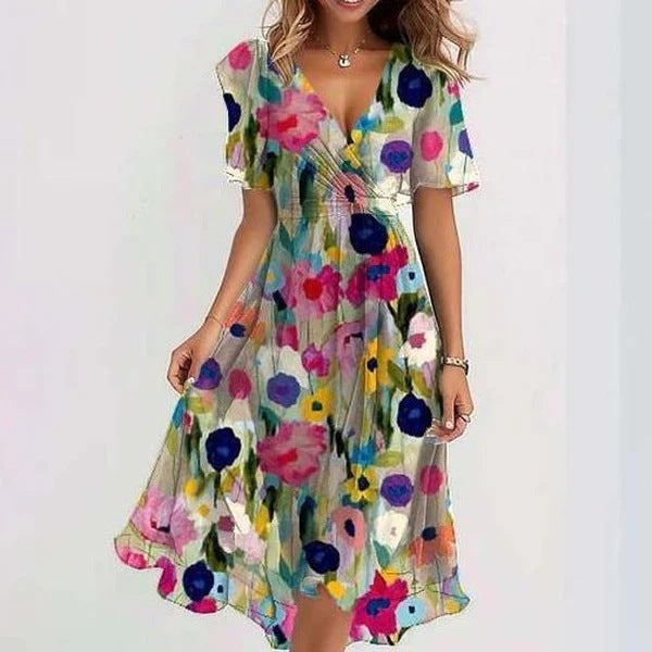 Robe Femme Midi Fleurie – Robe Élégante Col V