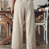 Pantalon Large Rayé à Taille Élastiquée