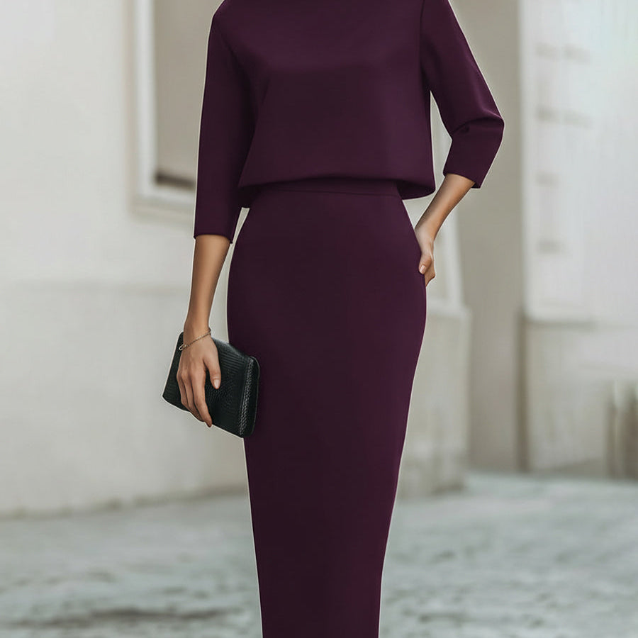 Pencil Skirt and Boat Neck Top Two-Piece Set
