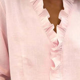 Chemise à Col V et Détails Volantés