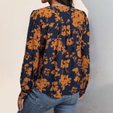 Blouse Fleurie Col V Manches Longues Élégance Automne