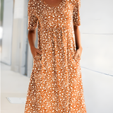 Robe Midi Évasée Imprimé Fleuri Manches Courtes Confort