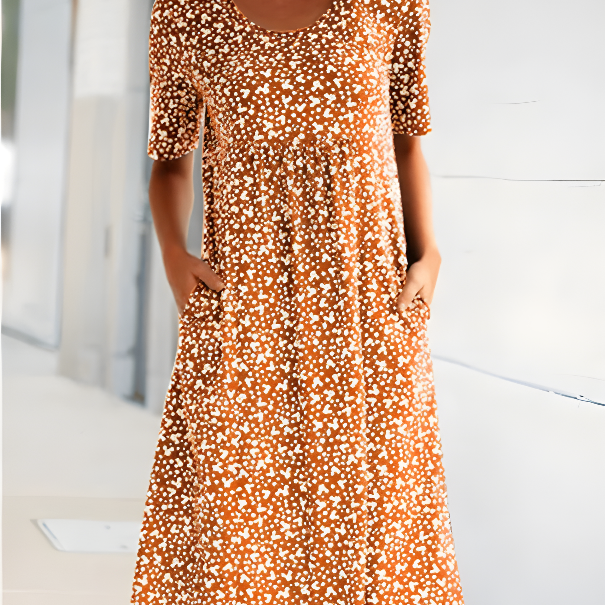 Robe Midi Évasée Imprimé Fleuri Manches Courtes Confort
