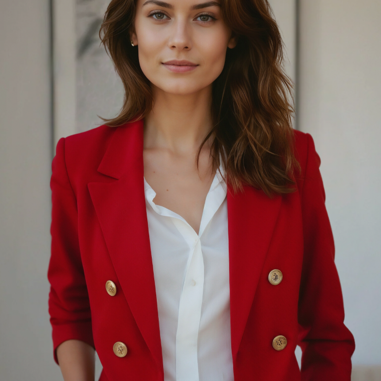 Blazer Croisé Boutonné Coupe Ajustée Élégance Classique