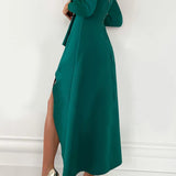 Robe Midi Cache Cœur Col V Manches Longues Élégance Moderne