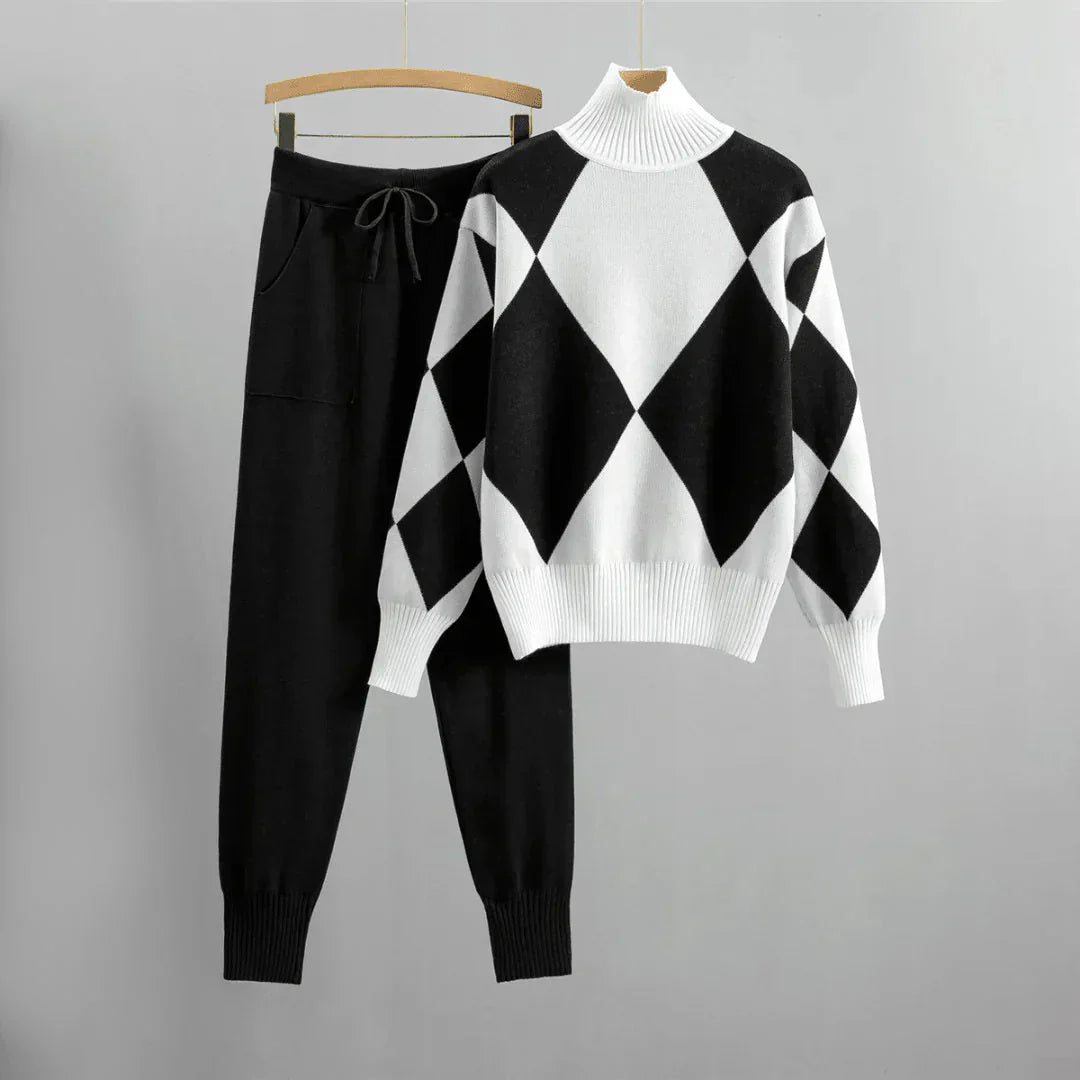 Ensemble Pull Motif Losanges Pantalon Jogging Style Décontracté
