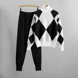 Ensemble Pull Motif Losanges Pantalon Jogging Style Décontracté