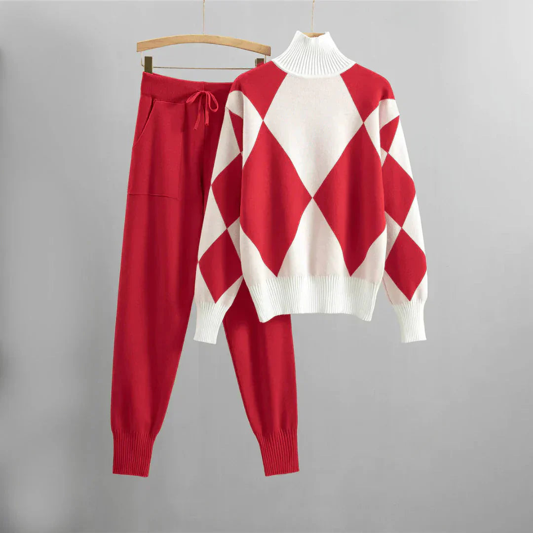 Ensemble Pull Motif Losanges Pantalon Jogging Style Décontracté