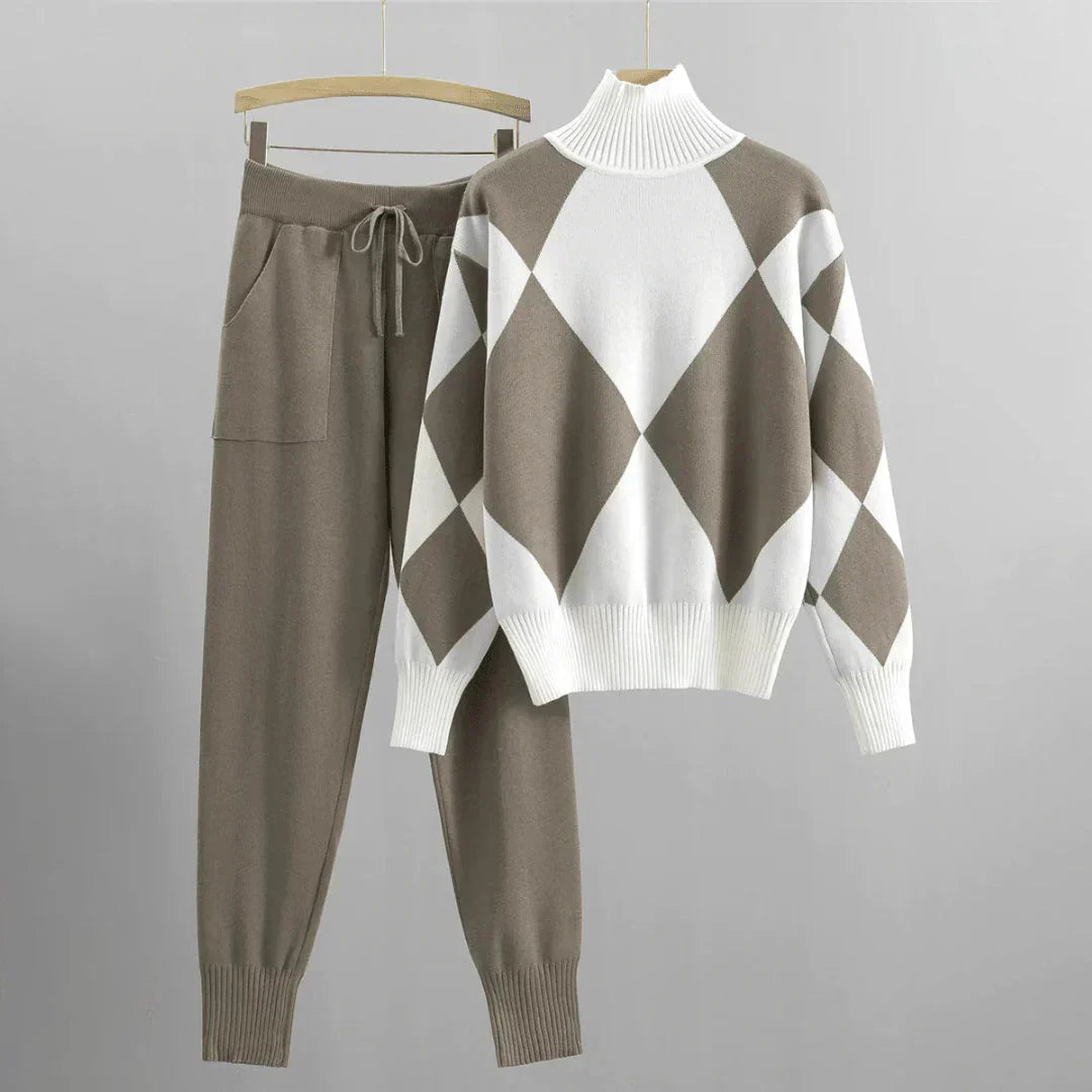 Ensemble Pull Motif Losanges Pantalon Jogging Style Décontracté