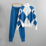 Ensemble Pull Motif Losanges Pantalon Jogging Style Décontracté