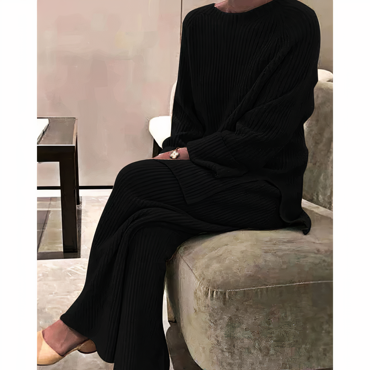 Ensemble Femme Tricot Côtelé Pull Ample et Pantalon Large