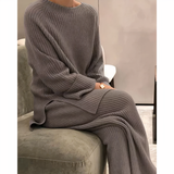 Ensemble Femme Tricot Côtelé Pull Ample et Pantalon Large