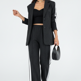 Ensemble Tailleur Femme Blazer Long et Pantalon Large Chic