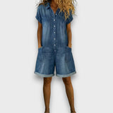 Combishort en Denim à Manches Courtes
