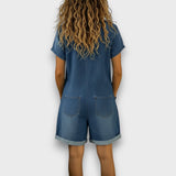 Combishort en Denim à Manches Courtes