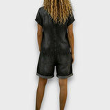 Combishort en Denim à Manches Courtes