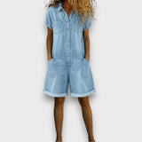 Combishort en Denim à Manches Courtes