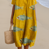 Robe Longue Imprimée à Col Rond