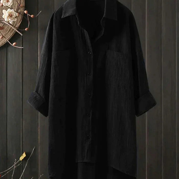 Chemise Longue en Lin à Col Mao