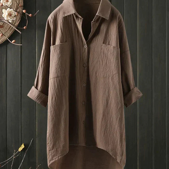 Chemise Longue en Lin à Col Mao