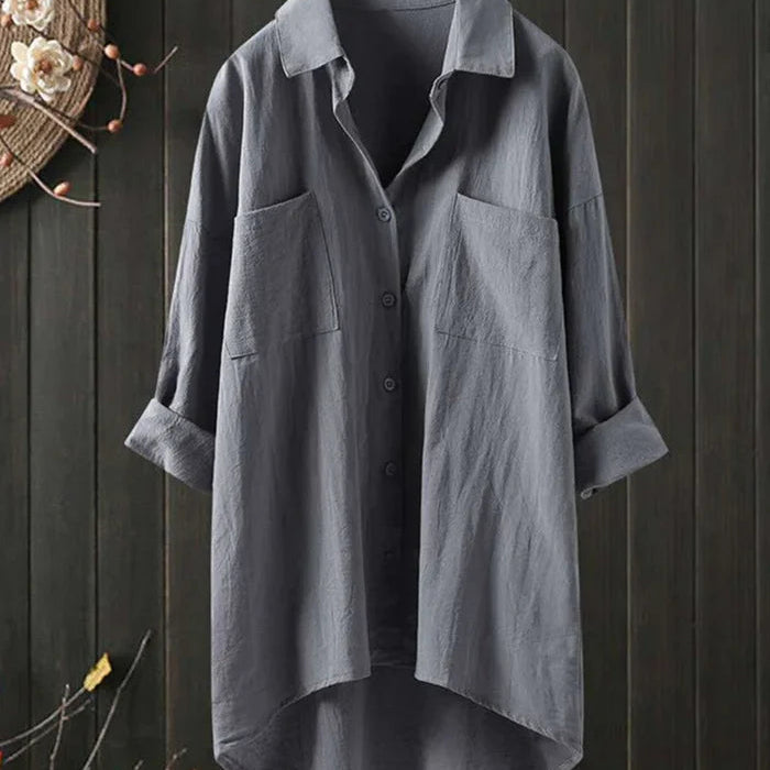 Chemise Longue en Lin à Col Mao