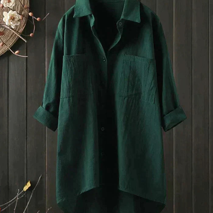 Chemise Longue en Lin à Col Mao