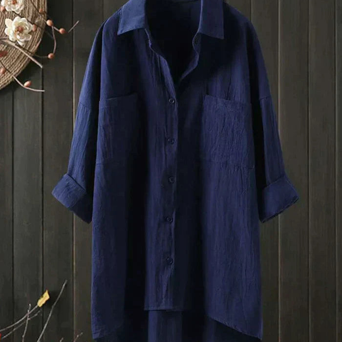 Chemise Longue en Lin à Col Mao