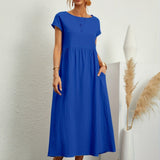 Robe Midi Unie à Col Rond