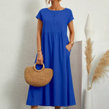 Robe Midi Unie à Col Rond