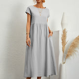 Robe Midi Unie à Col Rond