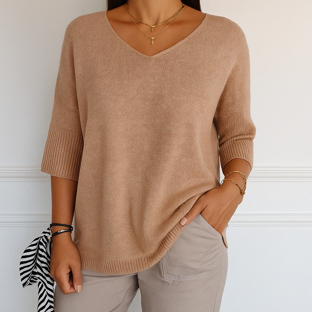 T-Shirt Femme Col V Ample – Haut Léger Décontracté